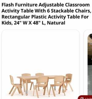 Flash Furniture Emmy Adjustable Classroom Activity Table / 6 Stackable Chairs, R